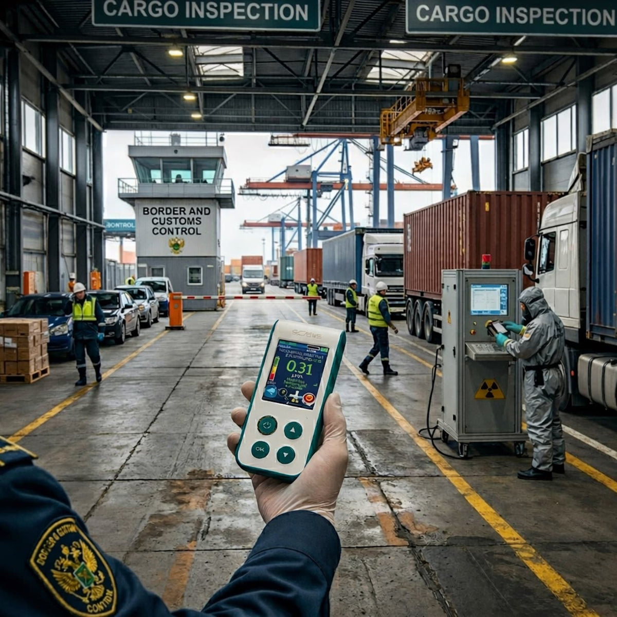 SOEKS 01M NEO dosimeter measuring radiation at a cargo terminal