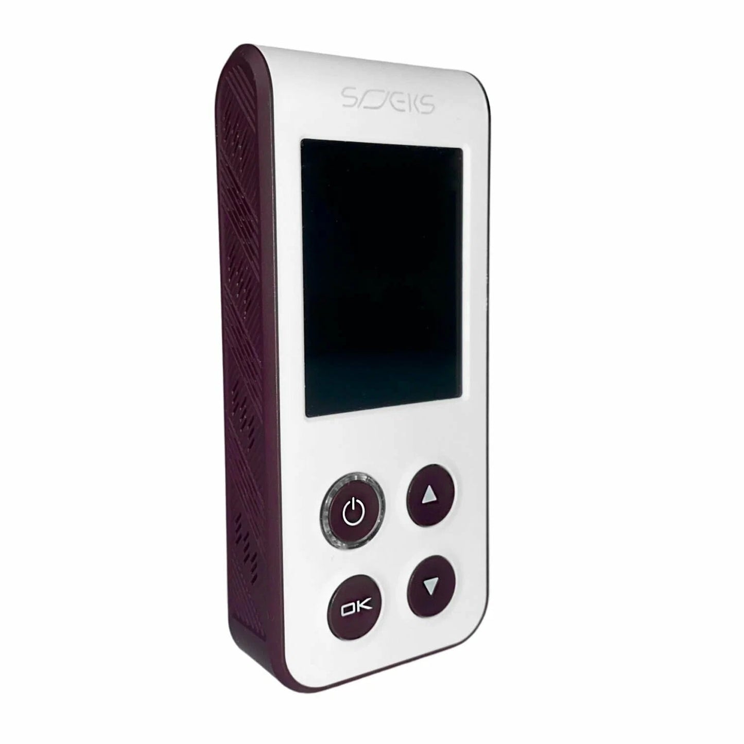 Portable SOEKS 02M DUO Professional Radiation Detector with a screen and control buttons on a white background