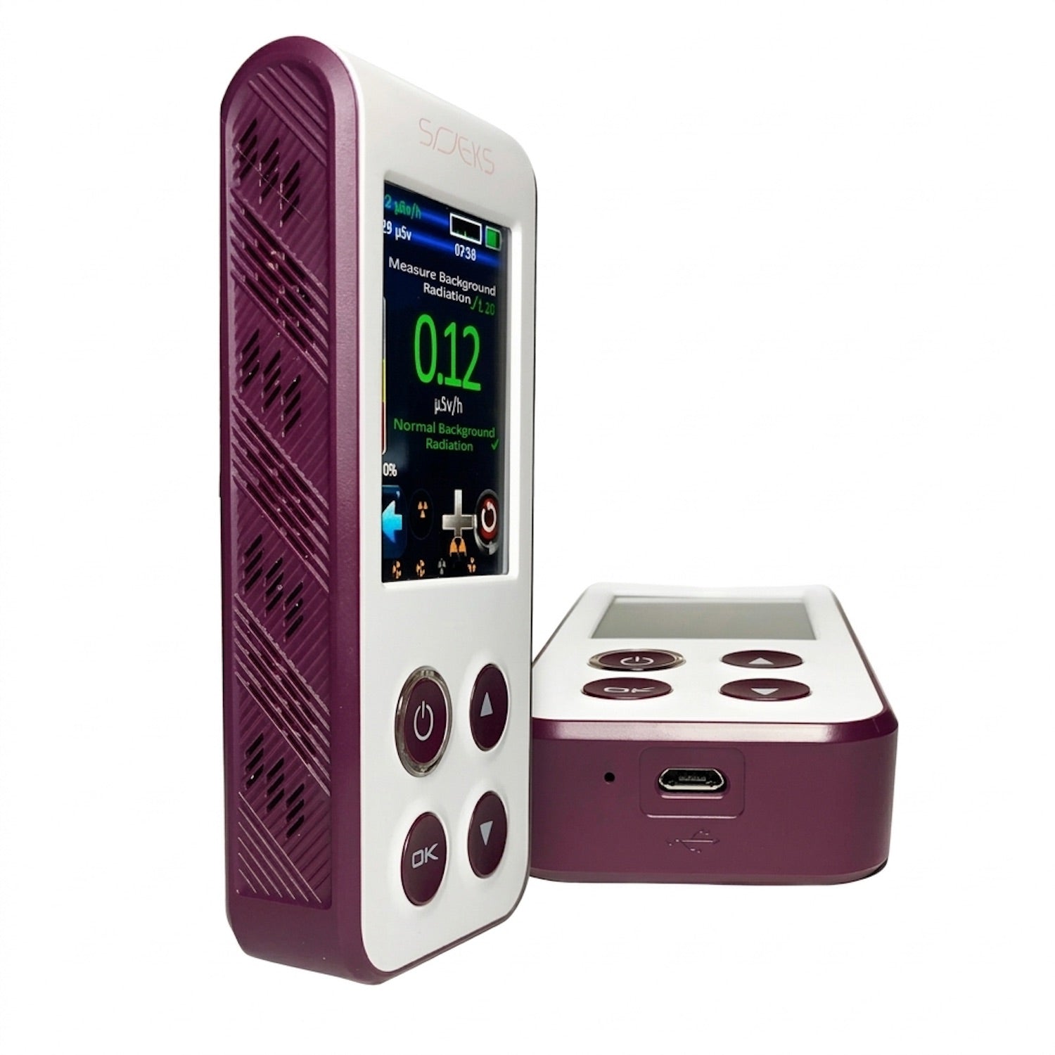 SOEKS 02M DUO with a screen and control buttons on a white background